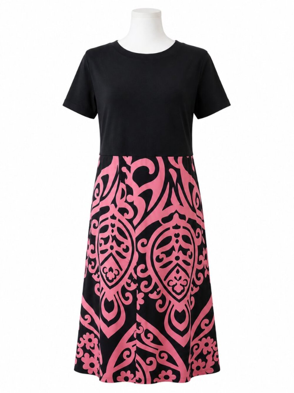 Nemidor Black & Pink Patterned Midi Dress | Size 16W | Like New